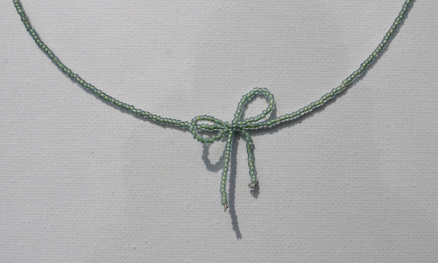 Teddy Bear Blue Bow Necklace